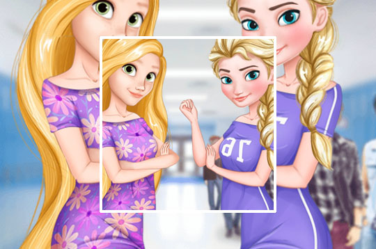 Elsa and Rapunzel College Girls