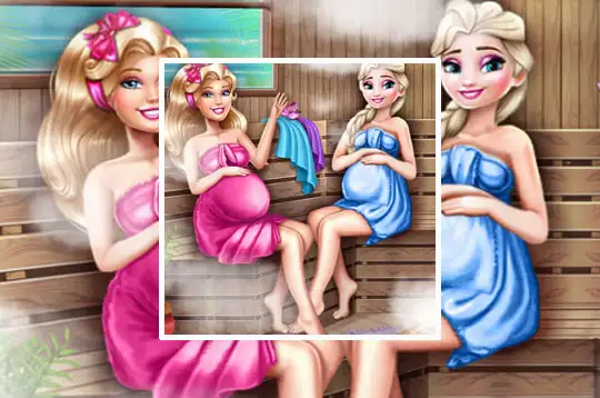 Barbie e Elsa grávidas na sauna - Jogos para Meninas